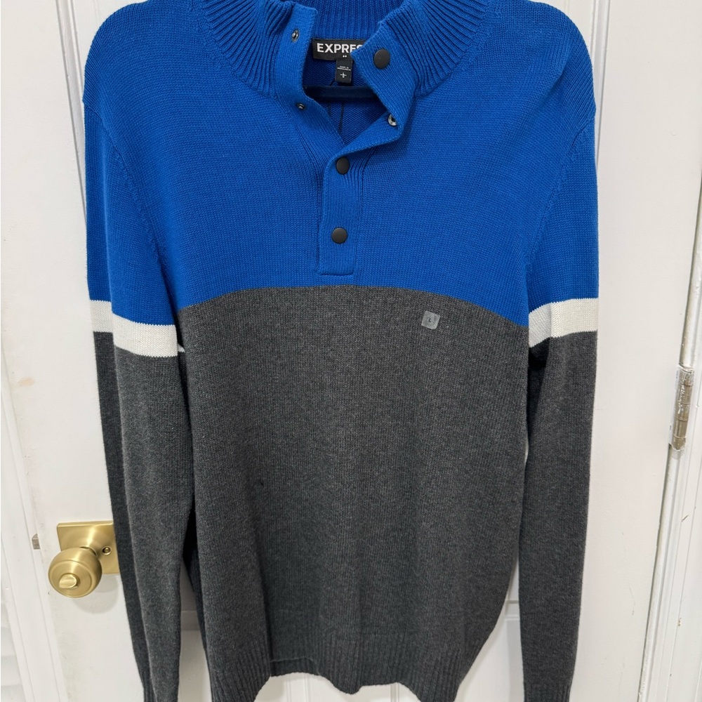 Express Men's Two-Tone Blue and Gray Sweater